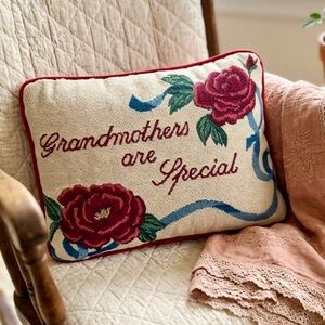 Vintage "Grandmothers are Special" Tapestry Pillow, Cottagecore Floral Accent
